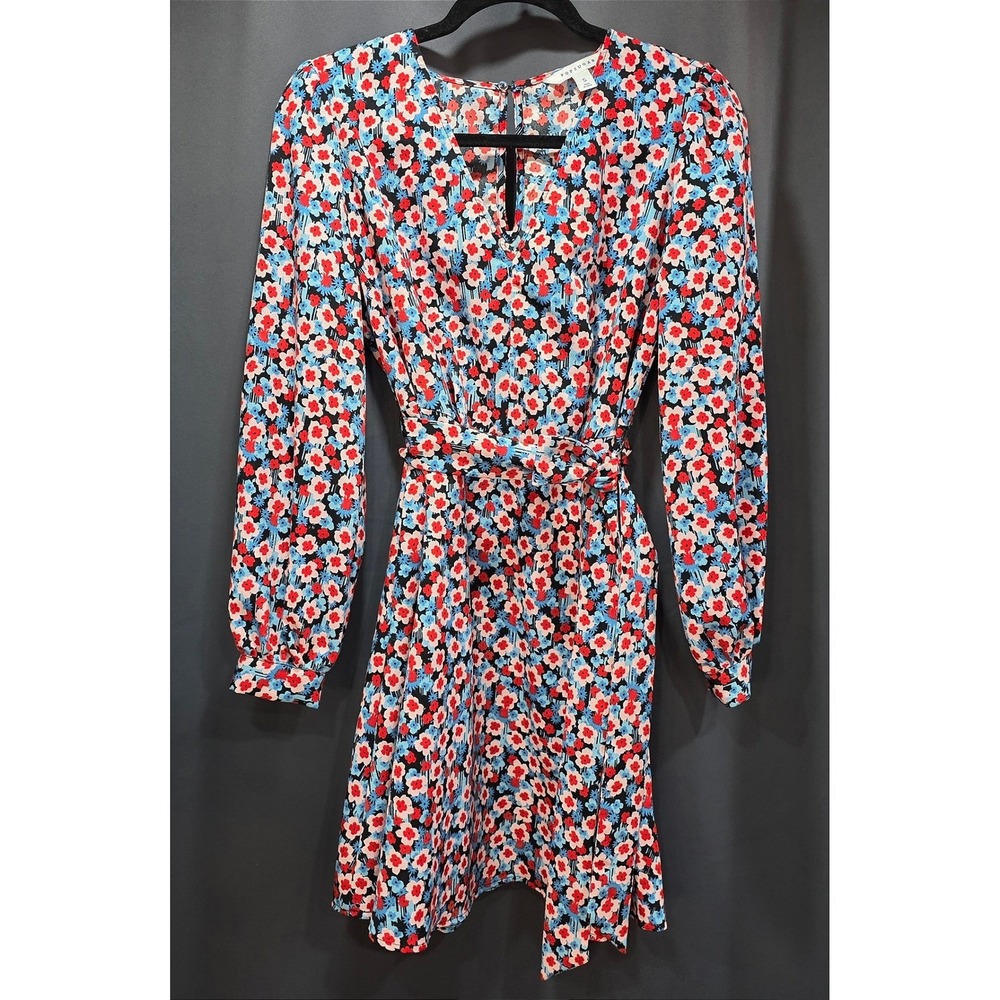 PopSugar Womens Floral Long Sleeve Belted Mini Dress Red Blue Black Size S